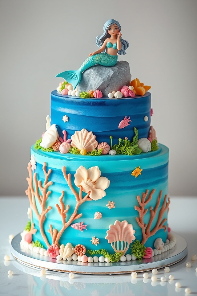 adorable mermaid undersea cake