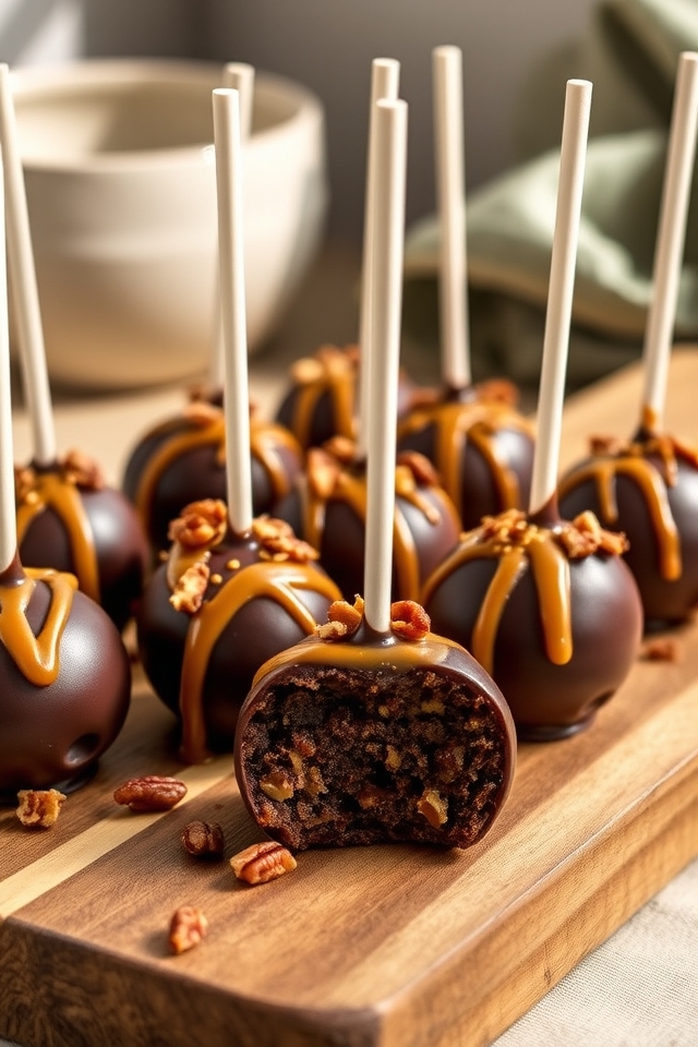 bite sized chocolate caramel pecans