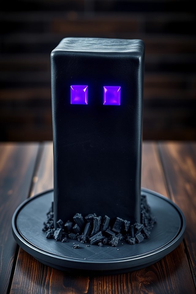 black cake with purple eyes