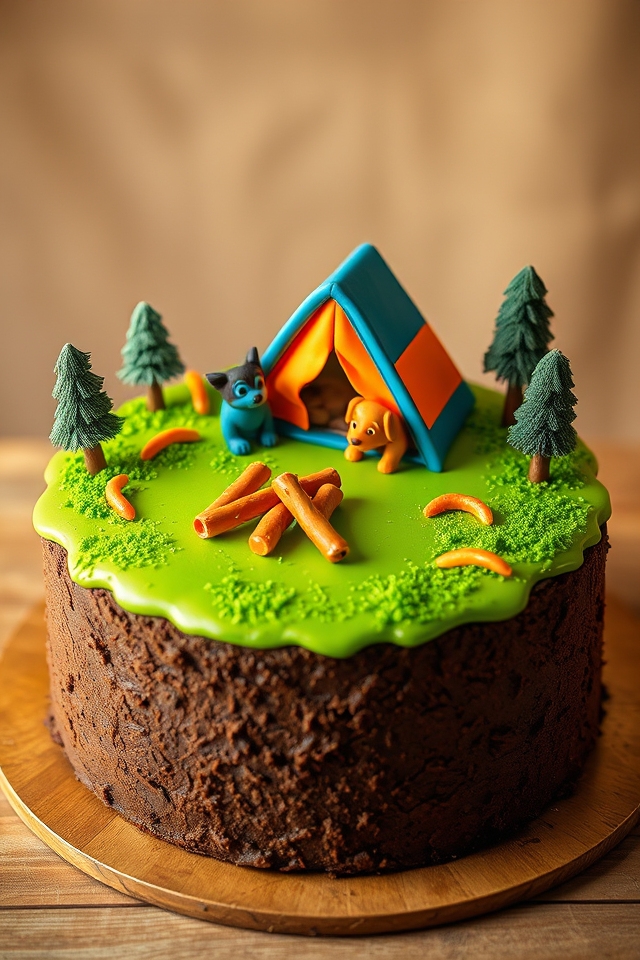 bluey camping trip cake