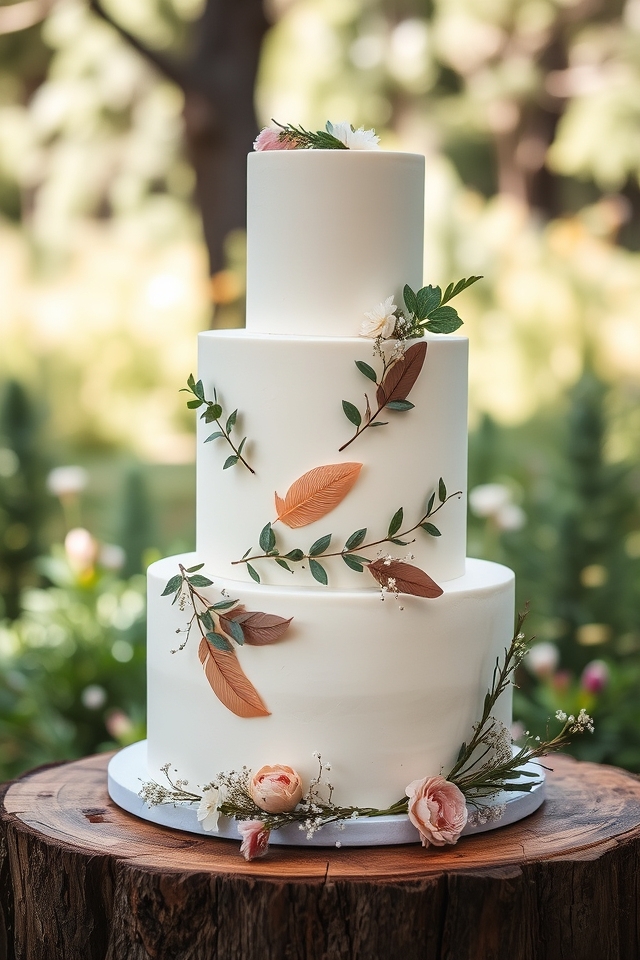 bohemian feathered wedding cake