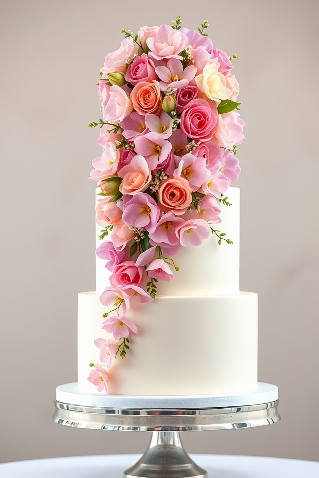 cascading floral waterfall cake