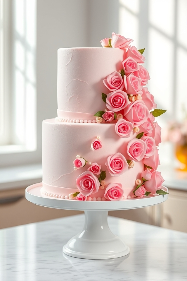 cascading pink roses elegance