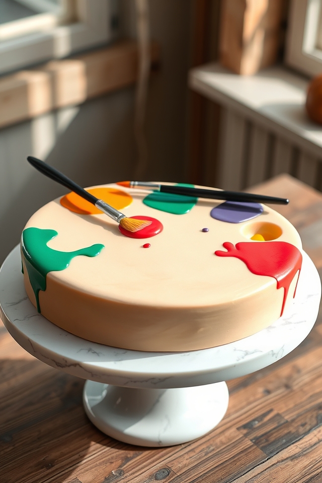 colorful art palette cake