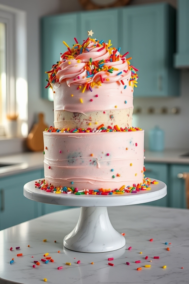 colorful funfetti sprinkled birthday cake