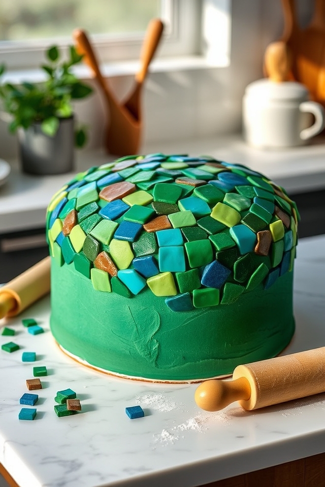 colorful turtle mosaic cake