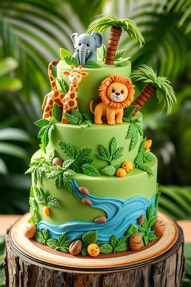 cute vibrant jungle cake