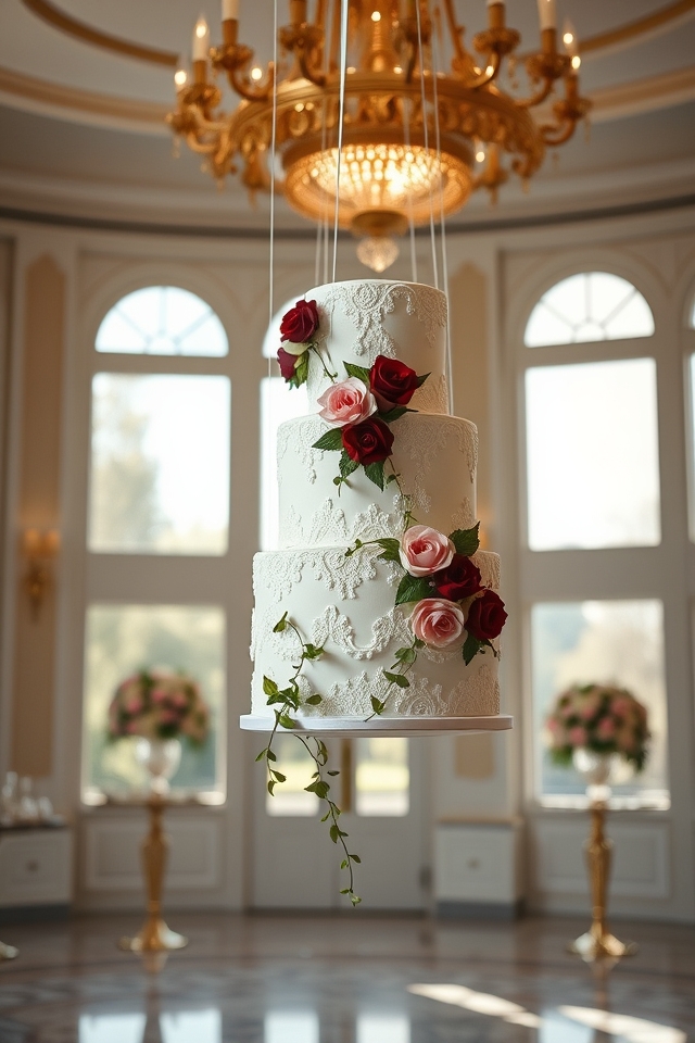dramatic floating wedding cakes