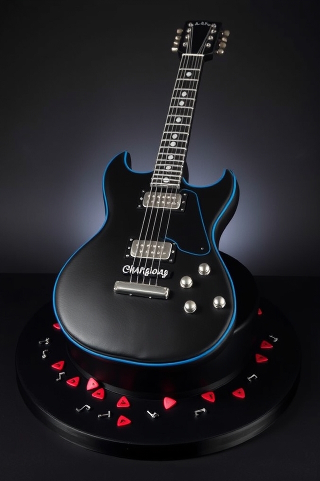 edgy rockstar guitar cake