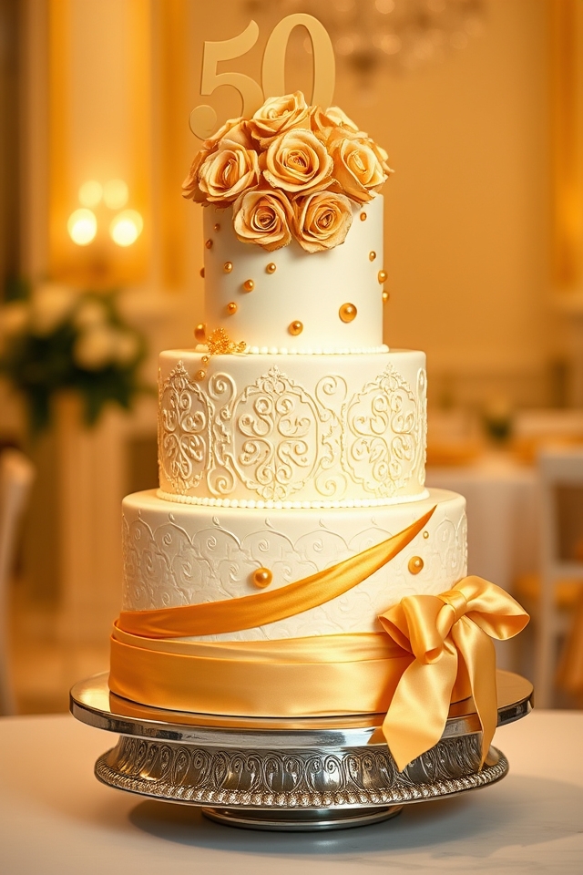 elegant golden anniversary cake