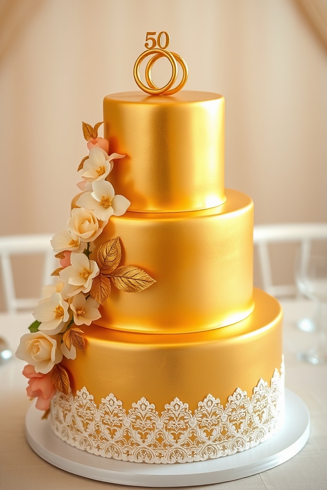elegant golden anniversary cake
