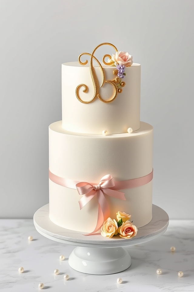 elegant intertwined initials cake