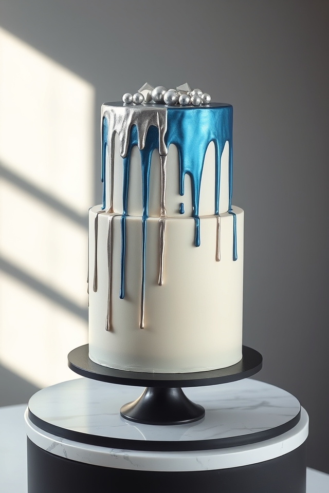 elegant metallic silver drips