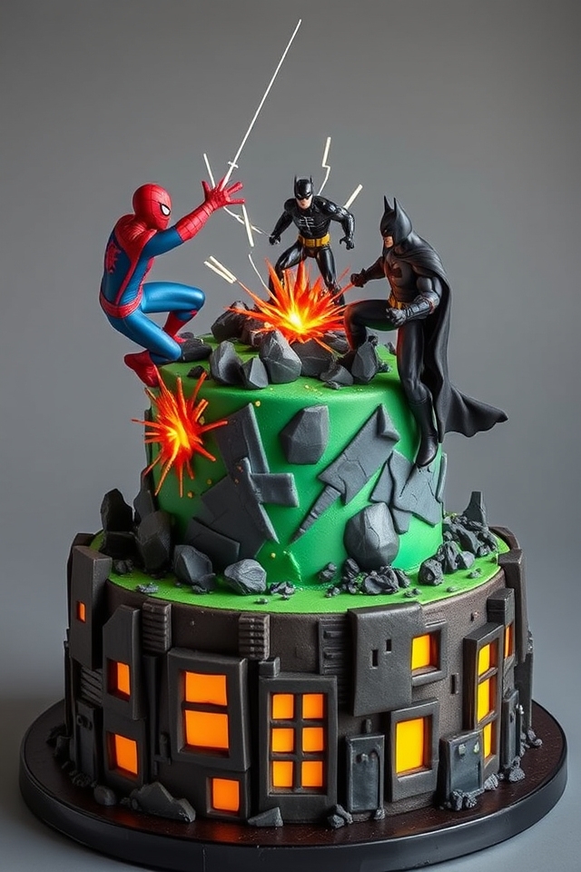 epic superhero battle cake