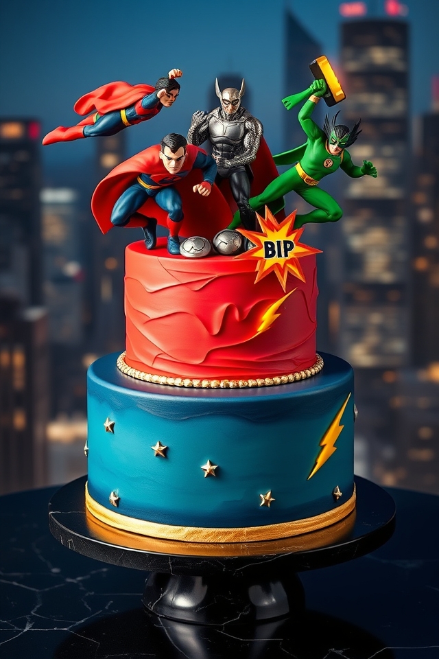 epic superhero battle cake