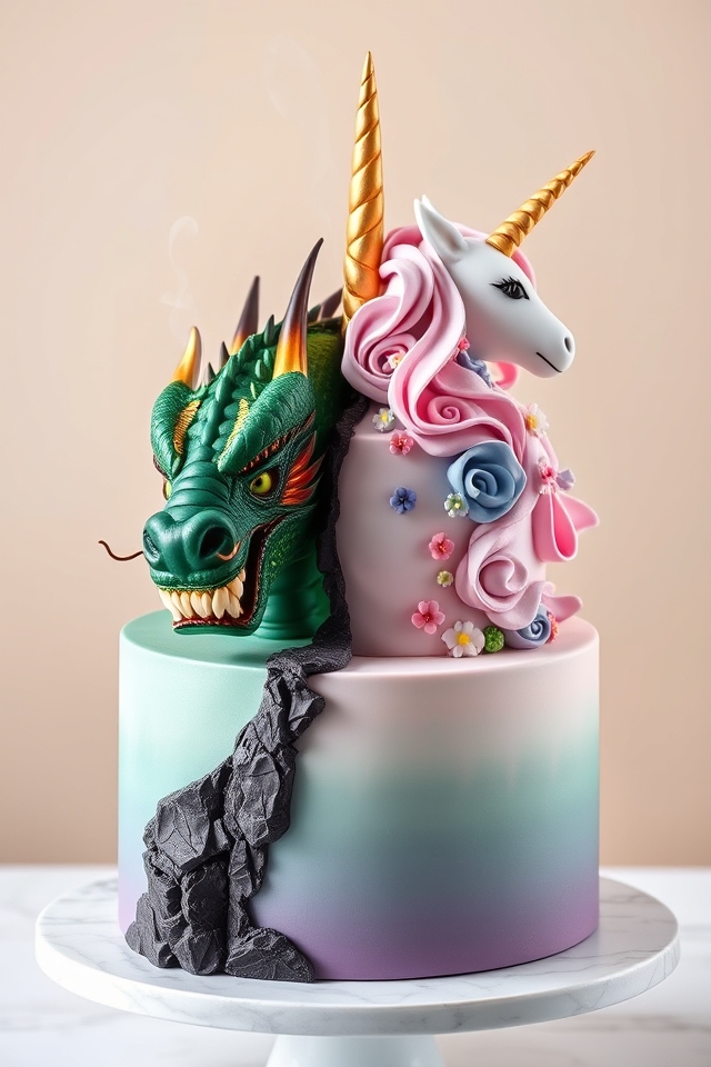 fantasy dragon unicorn cake