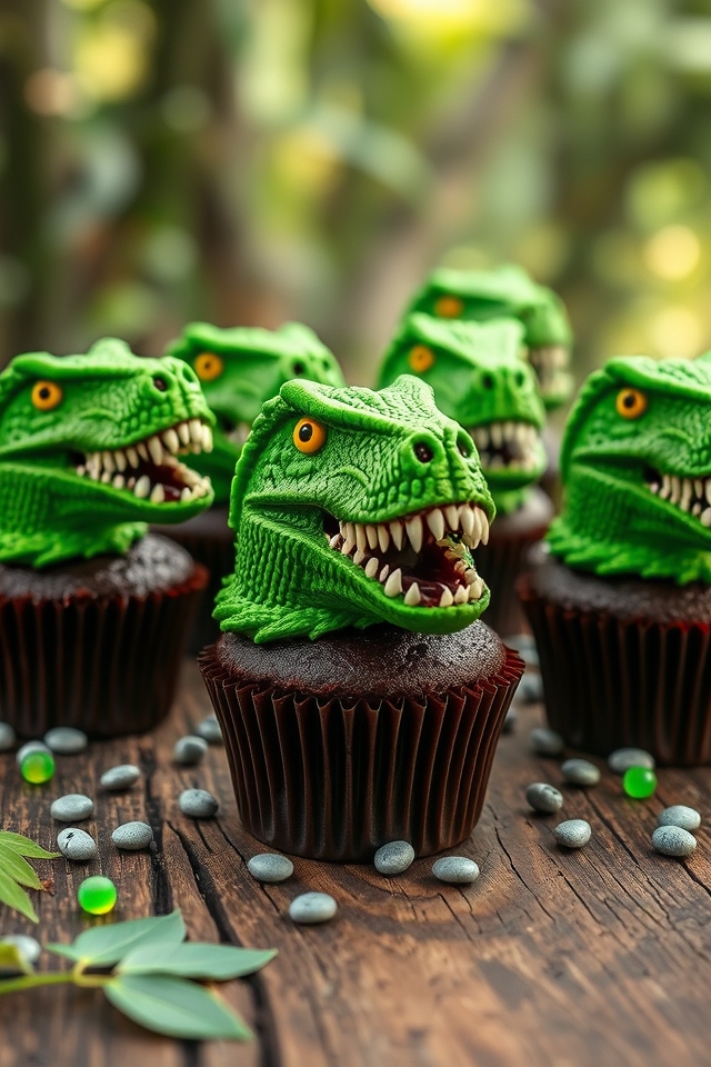 fierce green t rex cupcakes