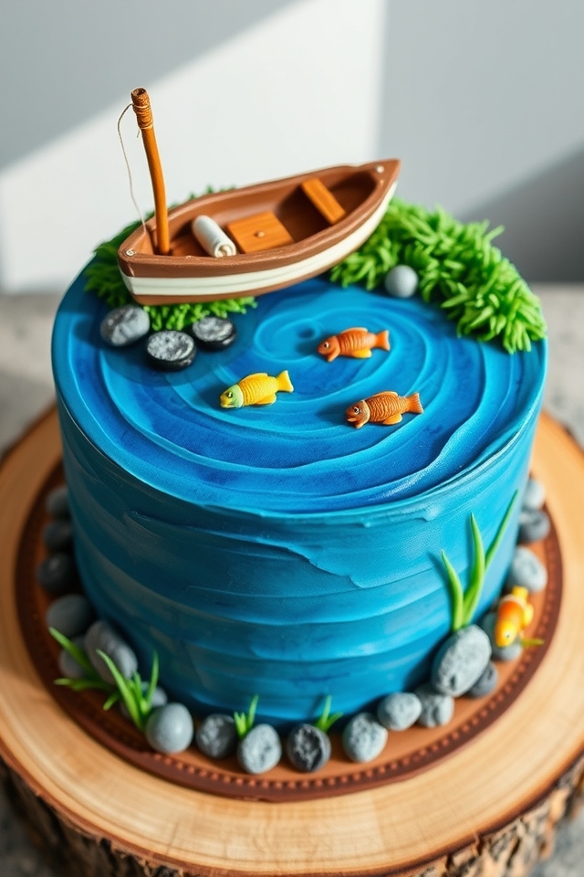fishing adventure theme cake