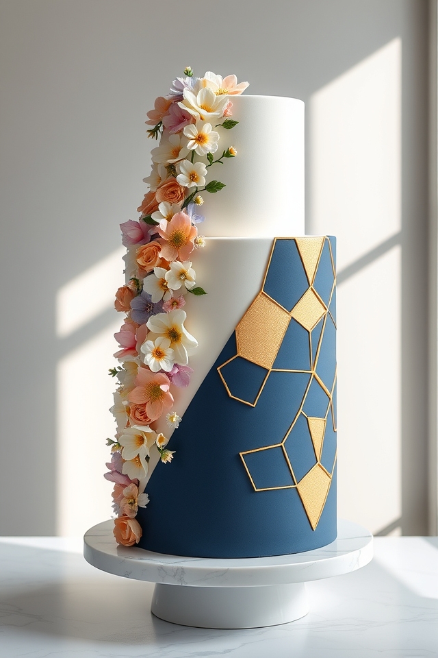 floral geometric cake contrast
