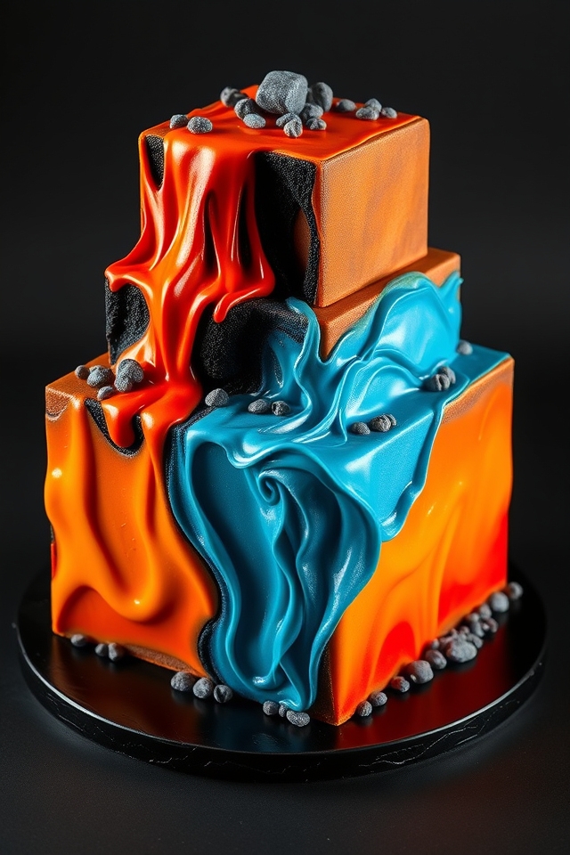 flowing lava and water