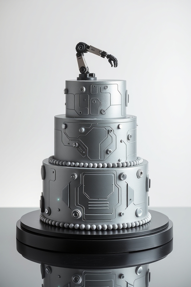 futuristic metallic robot cake