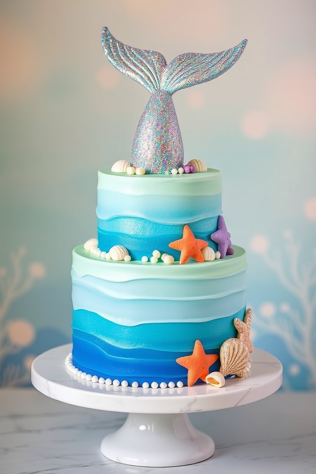 glittery mermaid tail cake