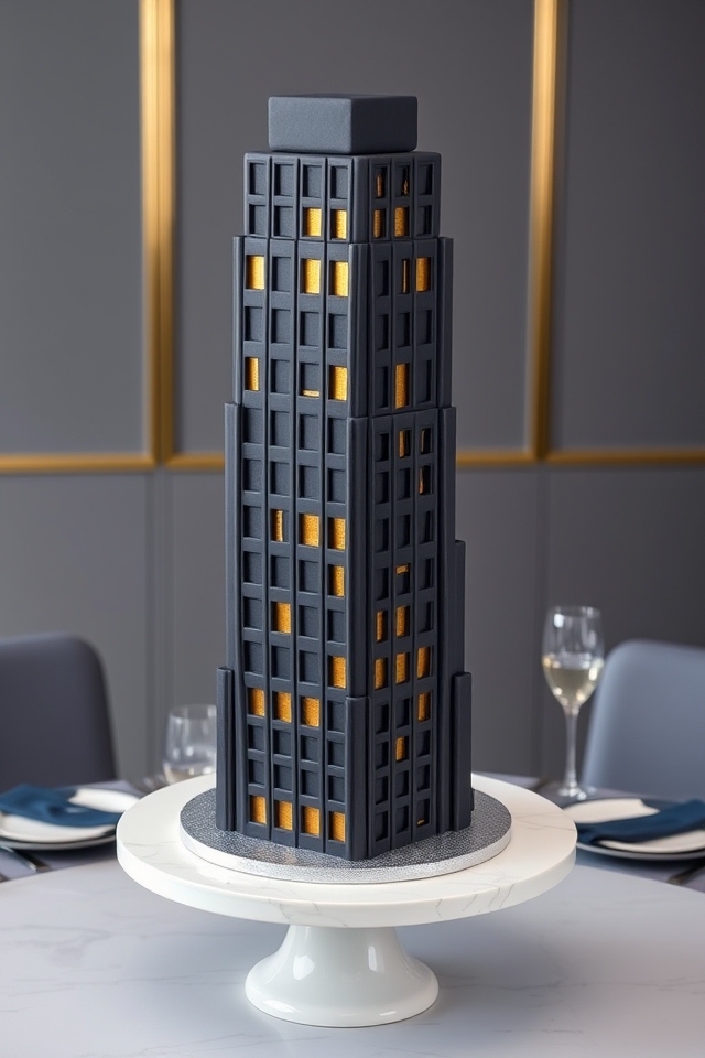 gold accented skyscraper cake