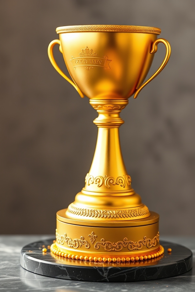 golden trophy achievement cake