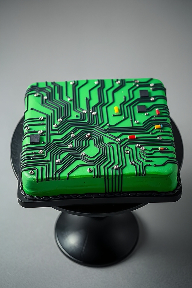 green circuit board cake