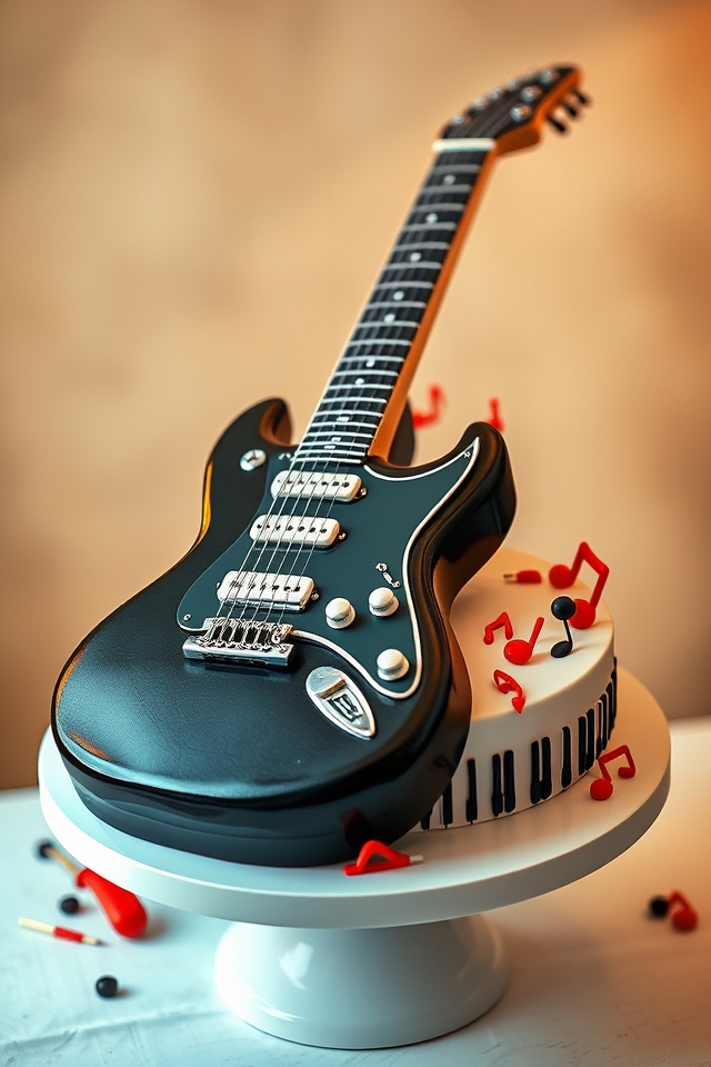 guitar shaped musical notes cake
