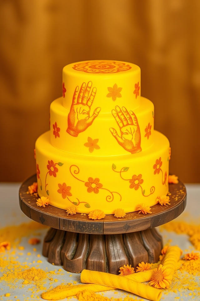 haldi handprint couple s cake