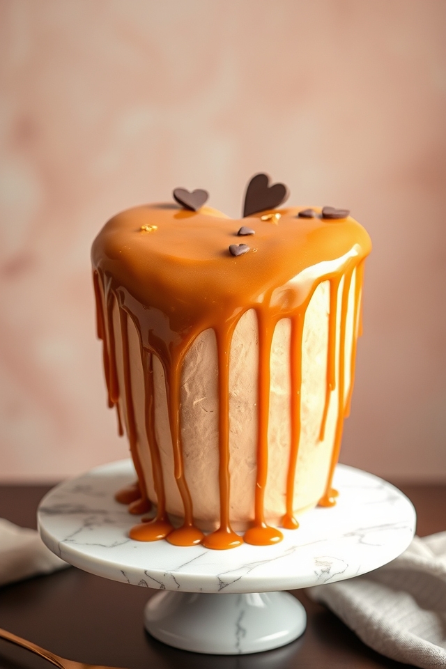 heart shaped caramel drip indulgence