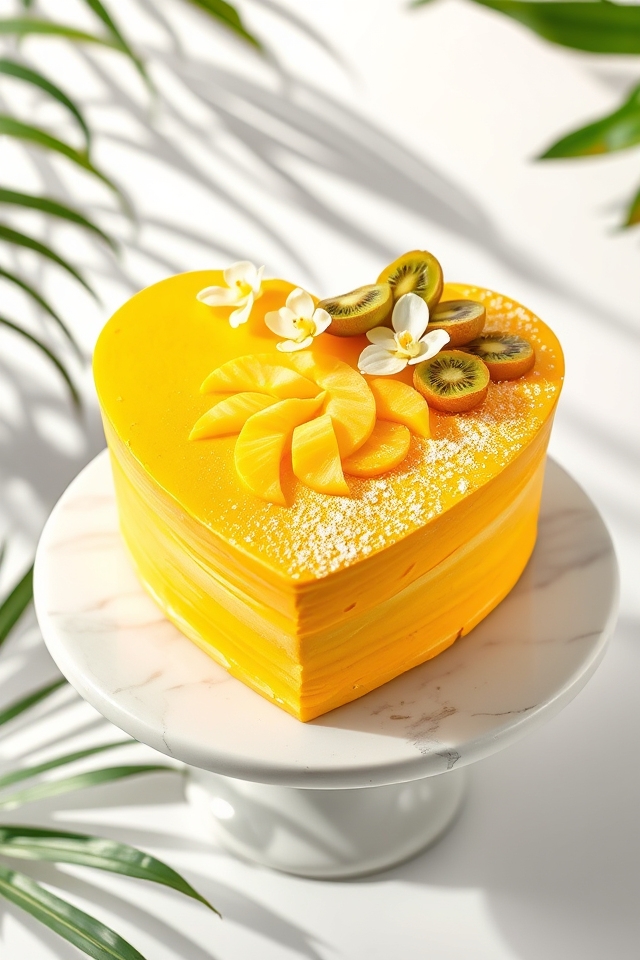 heart shaped mango passion cake