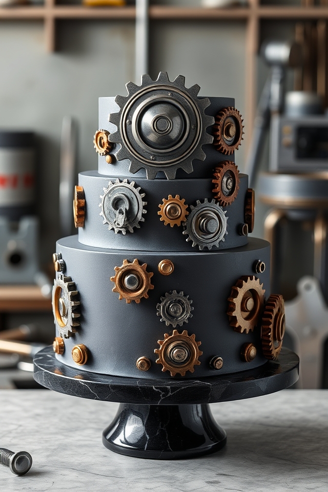 intricate fondant gear cake