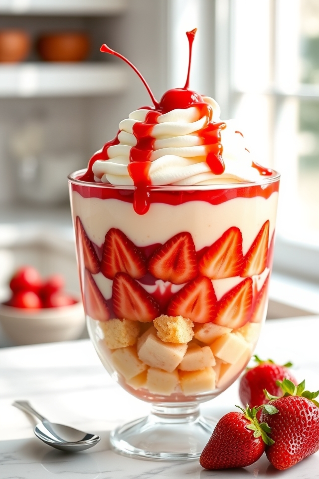 layered strawberry sundae trifle