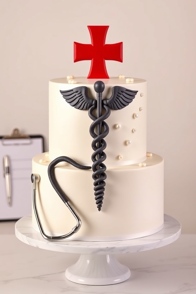 medical symbols graduation cake