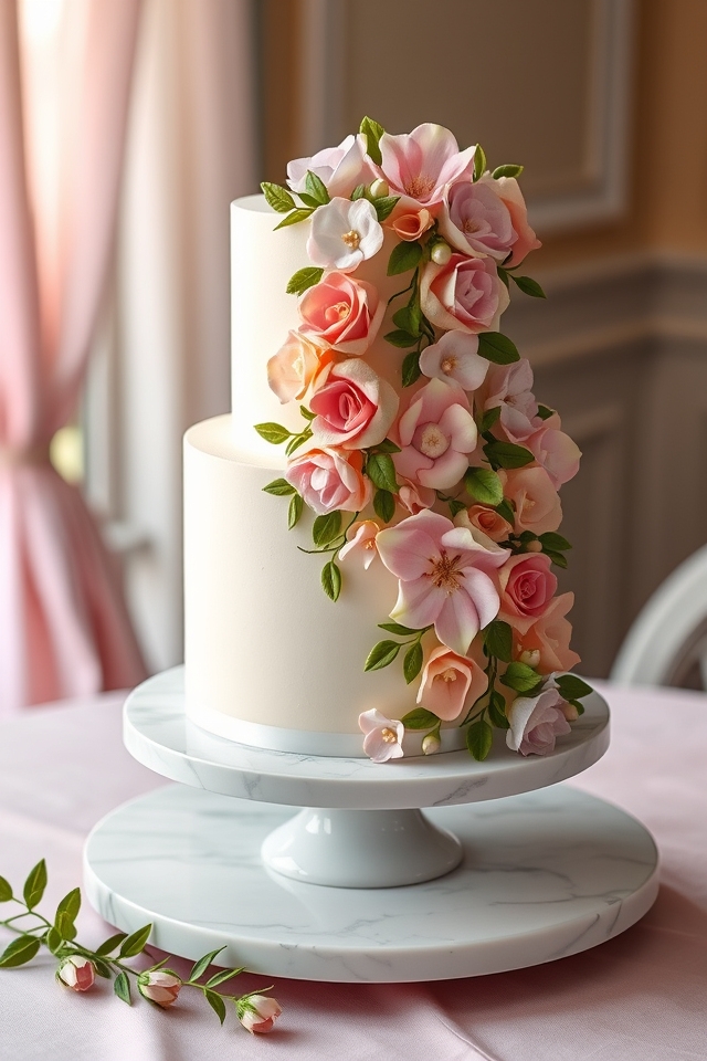 multi tiered cascading floral cake