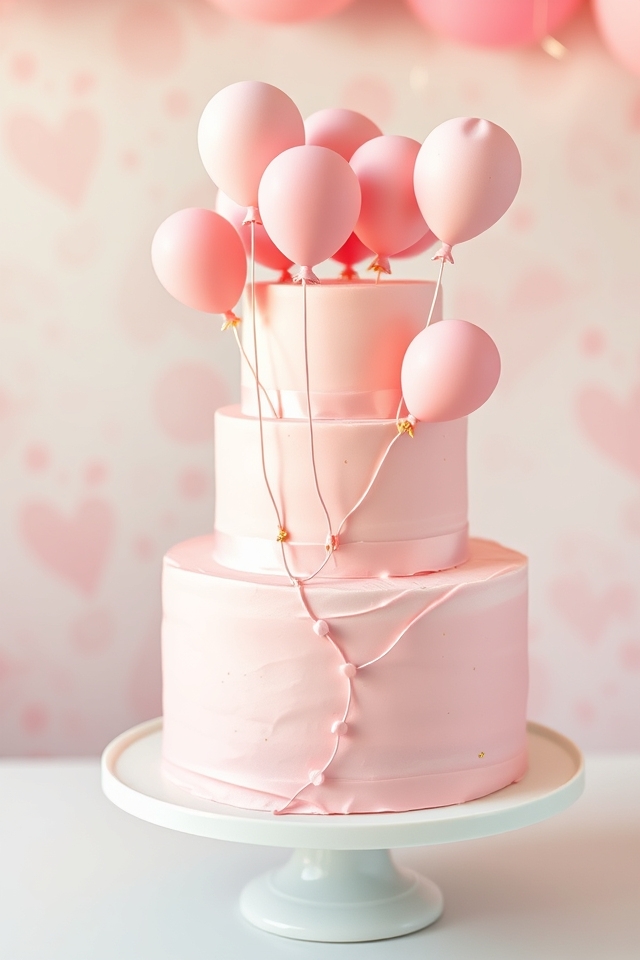 multi tiered pink balloon cake