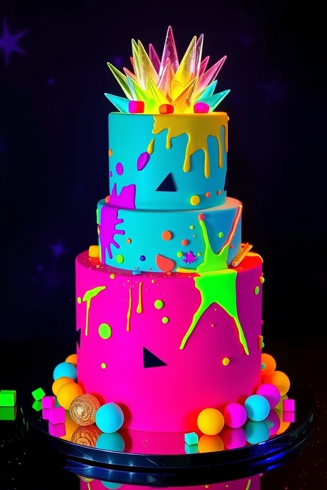 neon glow bash cake