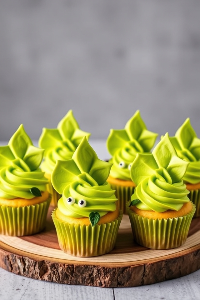 parasaurolophus crest green cupcakes