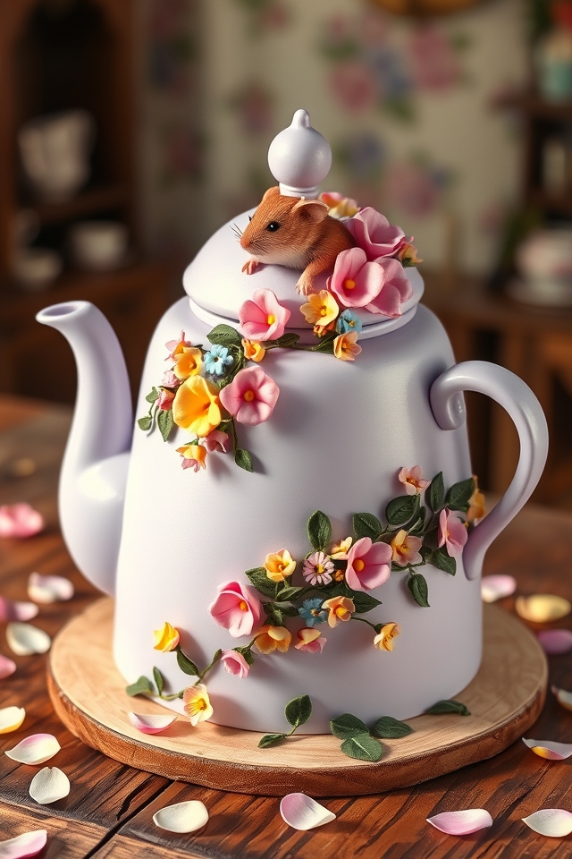 pastel teapot with dormouse