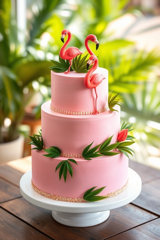 pink flamingo tropical cake