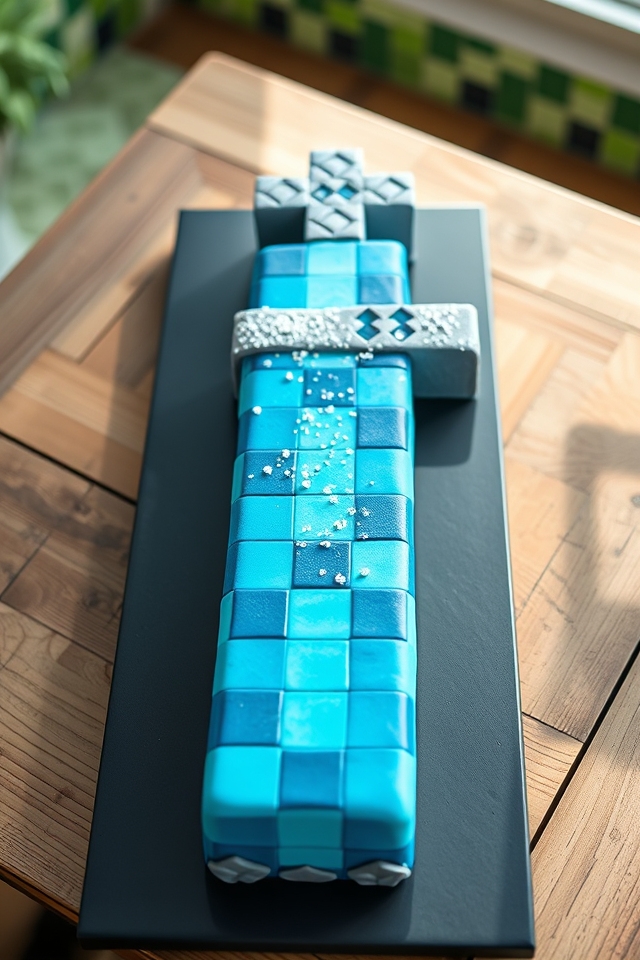 pixelated diamond sword cake