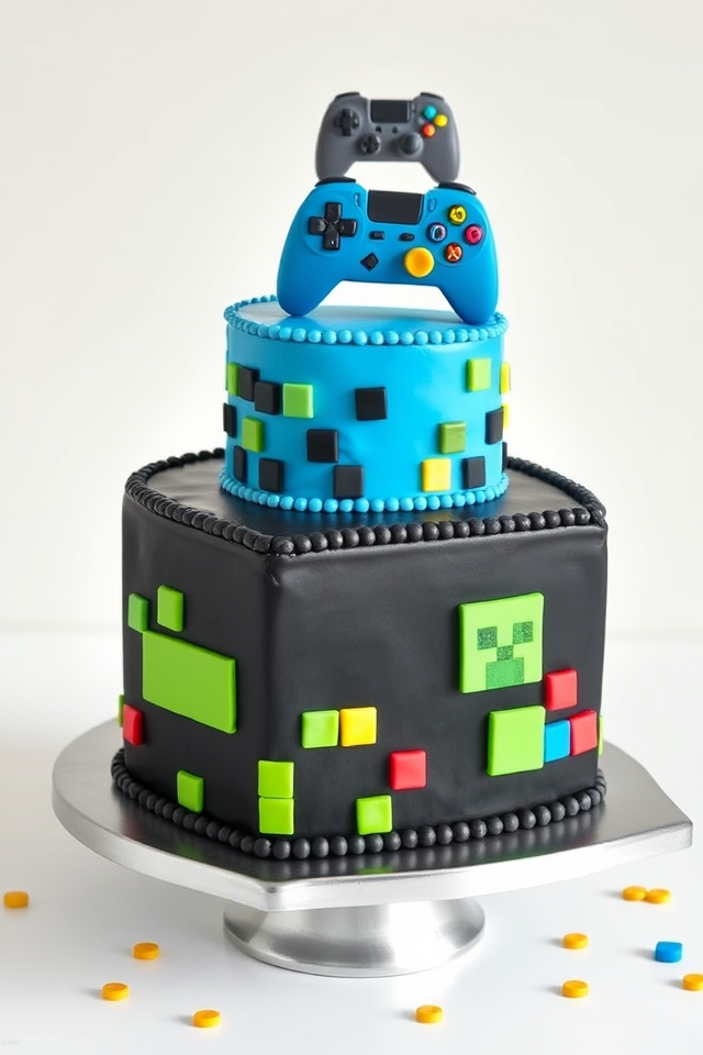 pixelated gaming birthday cake