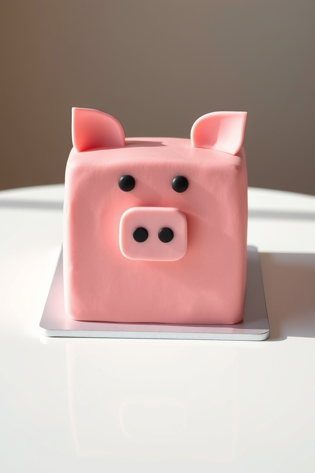 pixelated pink pig cake