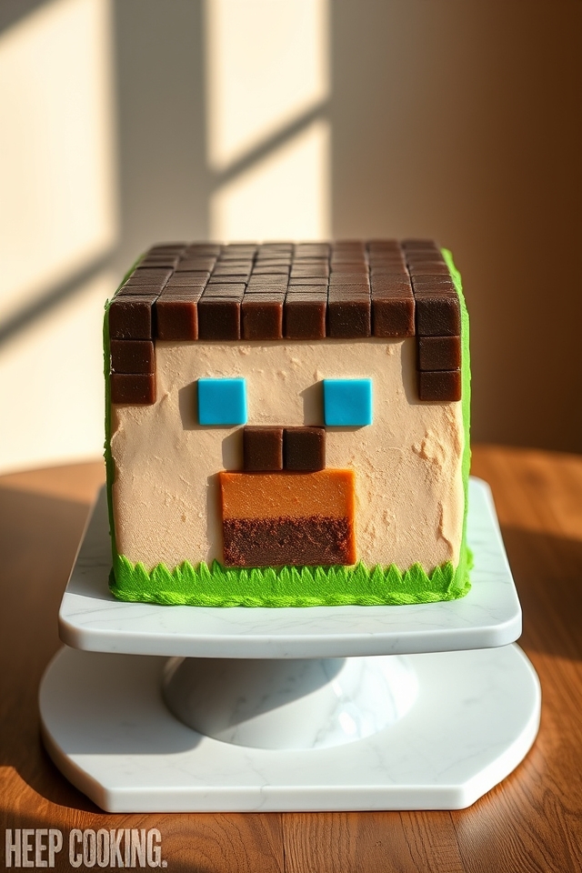 pixelated steve head cake