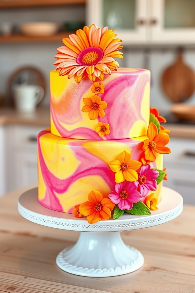 psychedelic floral tie dye cake