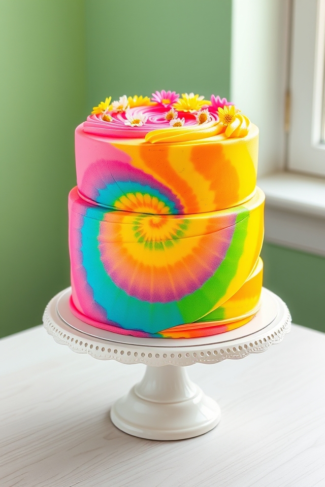 psychedelic tie dye retro cake