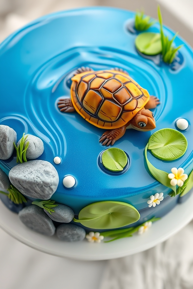 realistic turtle pond scene