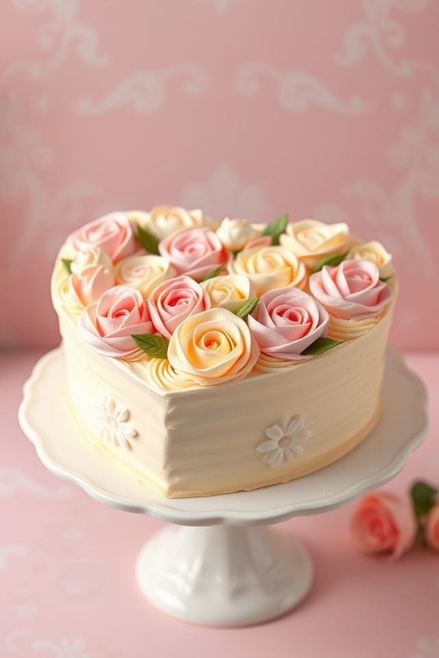 retro heart shaped rose cake